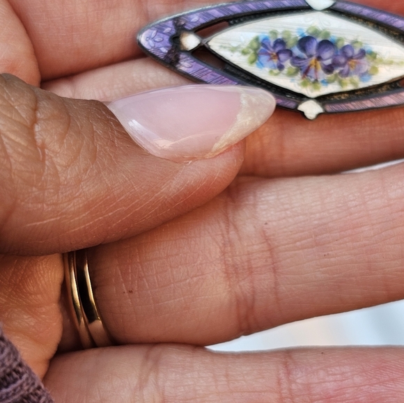 Vintage Floral Sterling Enamel Brooch - Picture 4 of 5